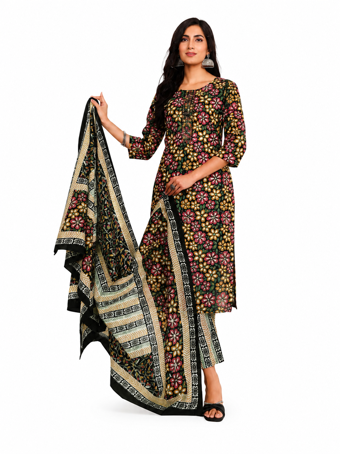 Midnight Floral Designer Suit (freesize)