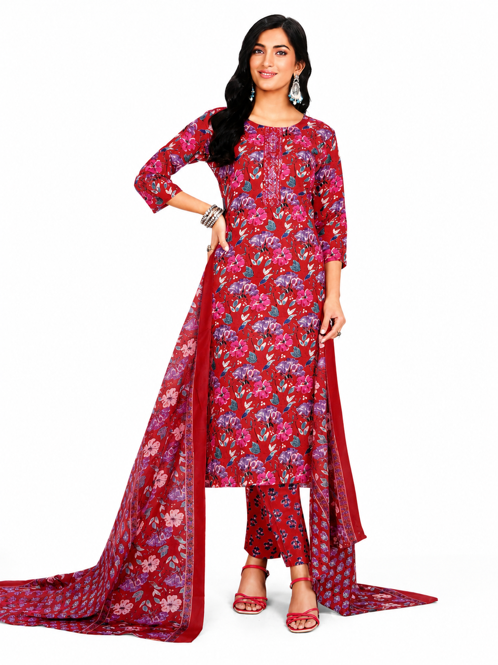 Ruby Blossom Cotton Suit Set (freesize)
