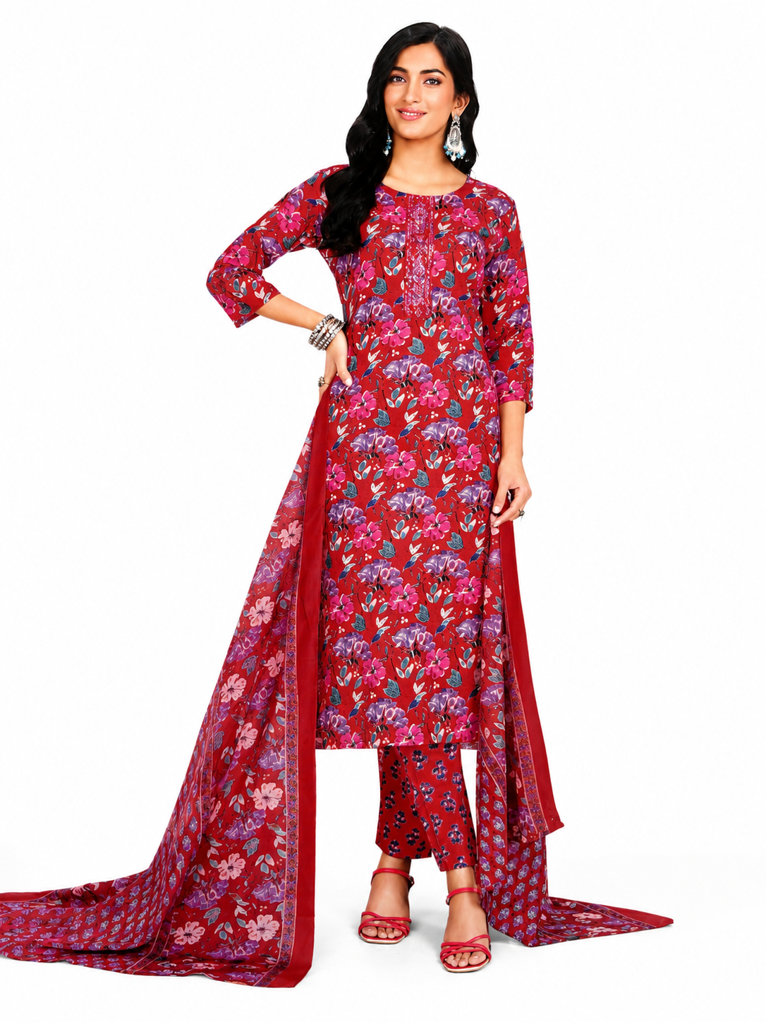 Ruby Blossom Cotton Suit Set (freesize)