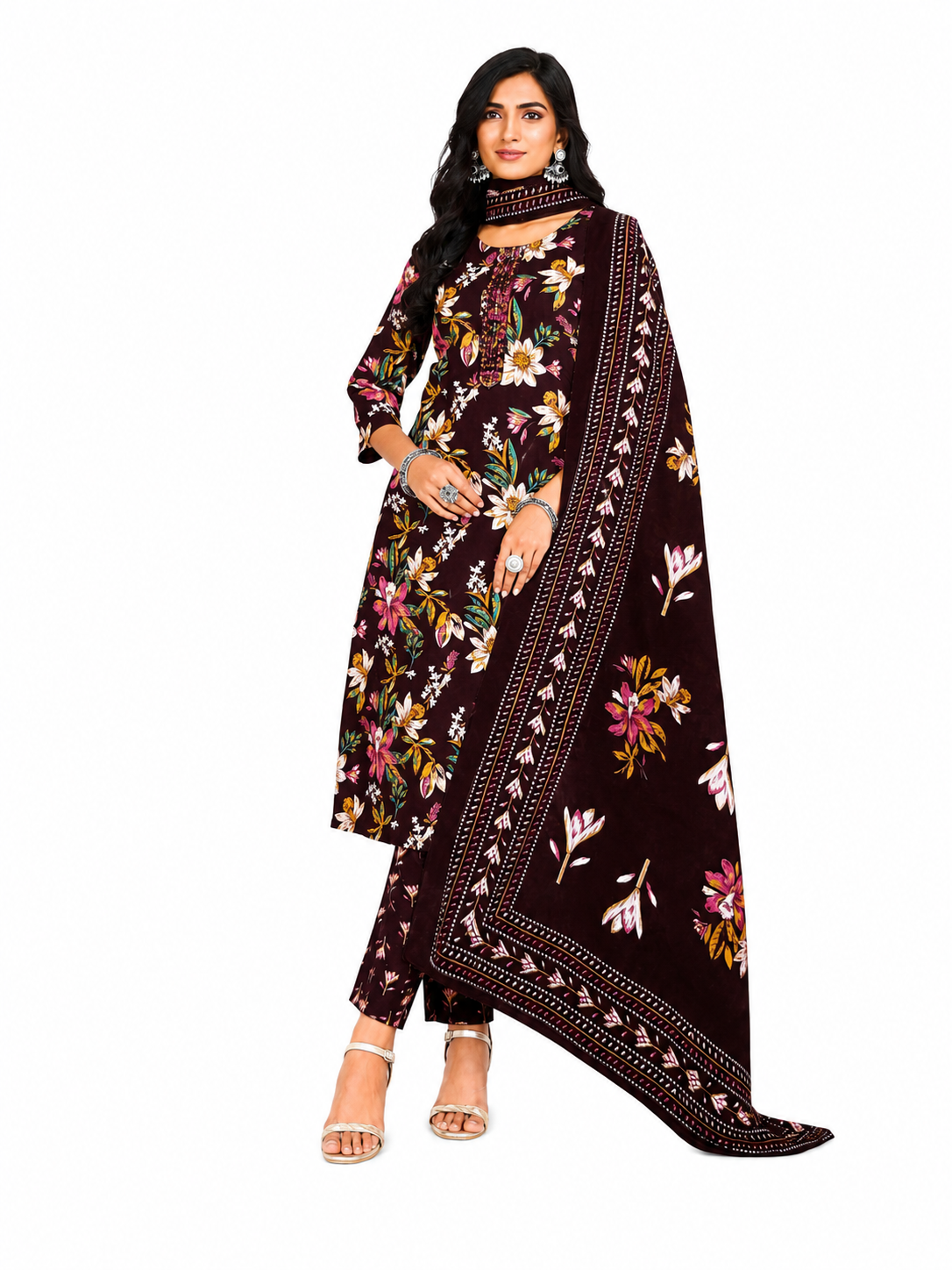 Royal Wine Floral Suit Set (freesize)